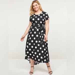 Lane Bryant Lena Dress Womens Plus Size 28 Black White Polka Dot Belted Pockets